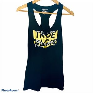 True Religion vneck graphic tank black gold silver